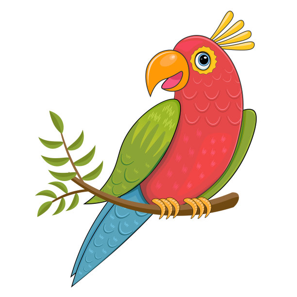 一只鹦鹉坐在树枝上的矢量插图。图片下载