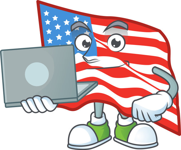 一个聪明的美国国旗吉祥物图标与笔记本电脑工作图片下载