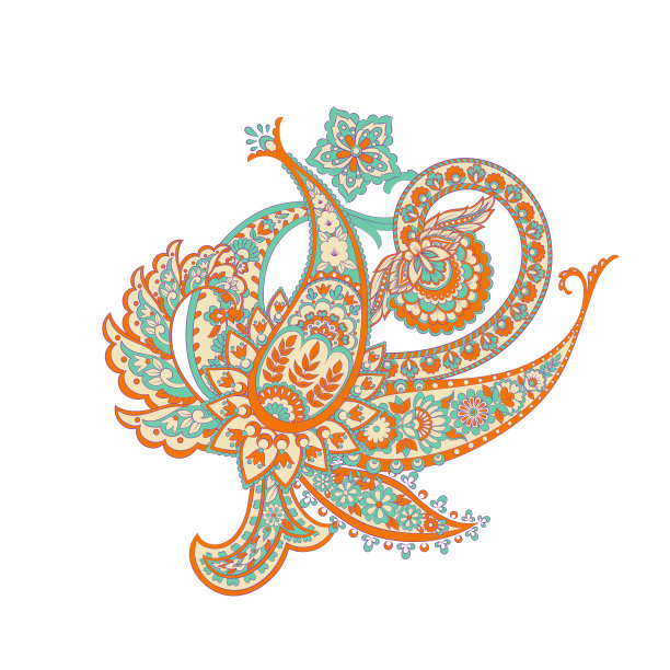 佩斯利矢量模式。神奇的花,离开图片下载