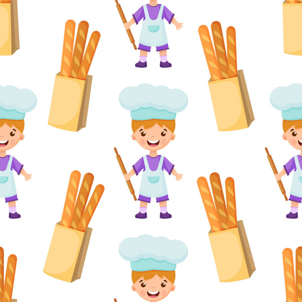 无缝模式的厨师矢量插图上孤立的背景。模式贝克的男孩。无缝模式的厨师插图的一个男孩的背景。矢量图图片下载