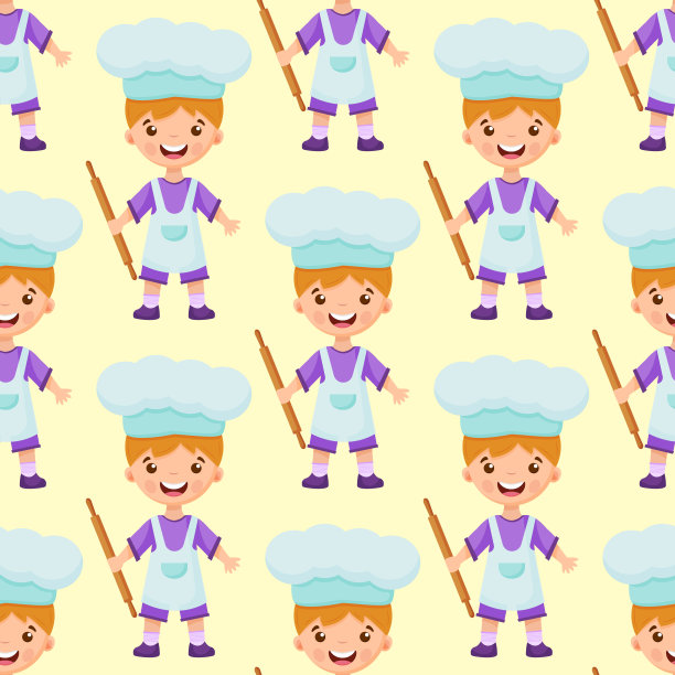 无缝模式的厨师矢量插图上孤立的背景。模式贝克的男孩。无缝模式的厨师插图的一个男孩的背景。矢量图图片下载