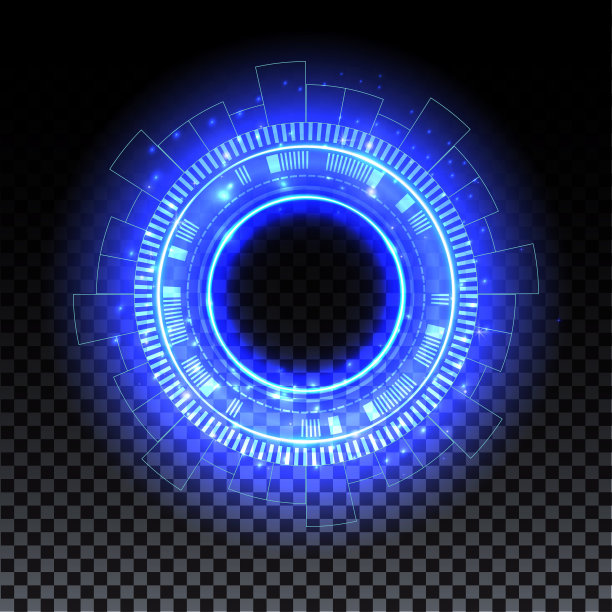 蓝色的全息图的门户。神奇的幻想门户。具有光环效果的魔法圈。矢量蓝光科幻传送火花和全息图，技术背景图片下载