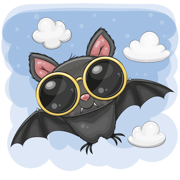 戴着太阳眼镜的蝙蝠在云层的背景上图片下载