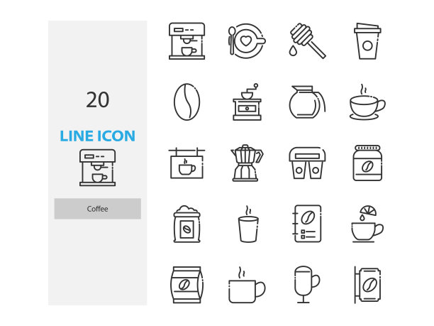 集咖啡细线图标，饮品，咖啡厅图片下载