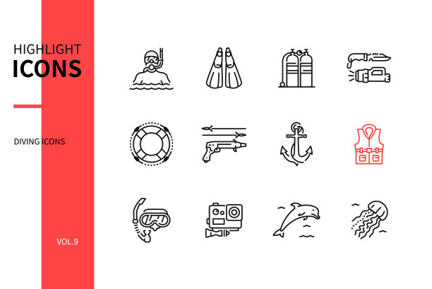 潜水-现代线条设计风格图标集图片下载