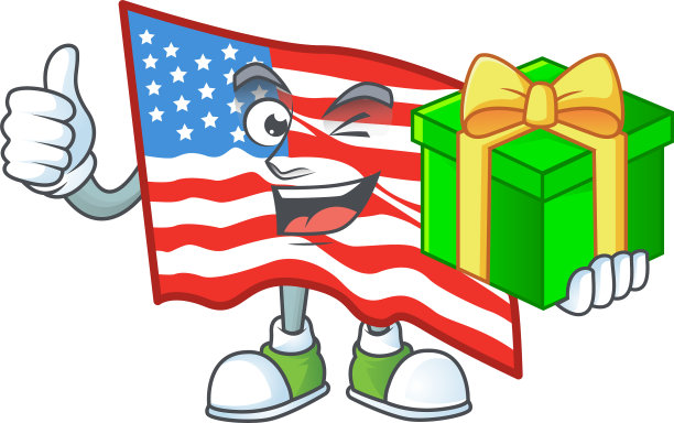 可爱的美国国旗人物拿着礼盒图片下载