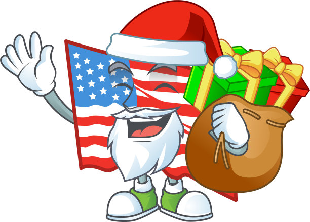 圣诞老人国旗卡通设计有麻袋礼物图片下载