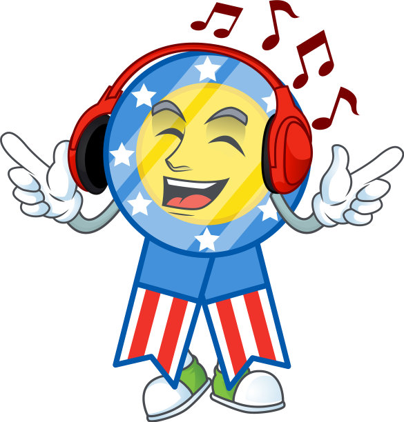 美国奖章卡通正在耳机里听音乐图片下载