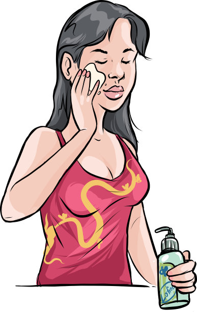 矢量插图的年轻女子与保湿剂在她的脸上图片下载