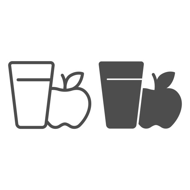 一杯果汁和苹果线和固体图标，感恩节的概念，苹果收获的标志在白色的背景，新鲜的果汁图标在轮廓风格的移动和网页设计。矢量图形。图片下载