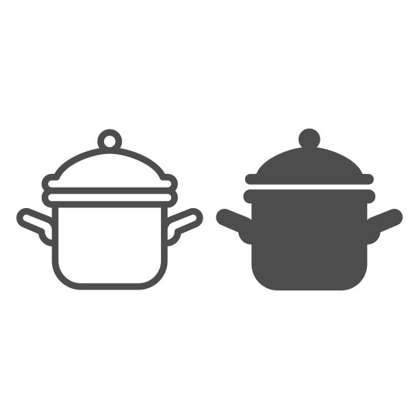 锅与盖子线和固体图标，感恩节概念，砂锅标志在白色的背景，锅图标轮廓风格的移动概念和网页设计。矢量图形。图片下载