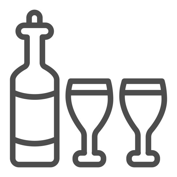 葡萄酒瓶和酒杯线图标，感恩节概念，丰收庆祝葡萄酒组成标志在白色的背景，瓶子和葡萄酒杯图标在轮廓风格。矢量图形。图片下载