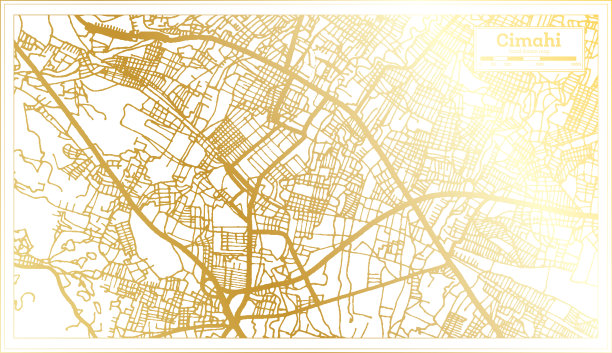Cimahi IndonesiaCity Map in Retro Style in Golden Color。略图。图片下载