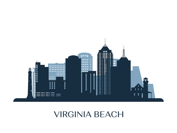 弗吉尼亚海滩天际线单色剪影图片下载