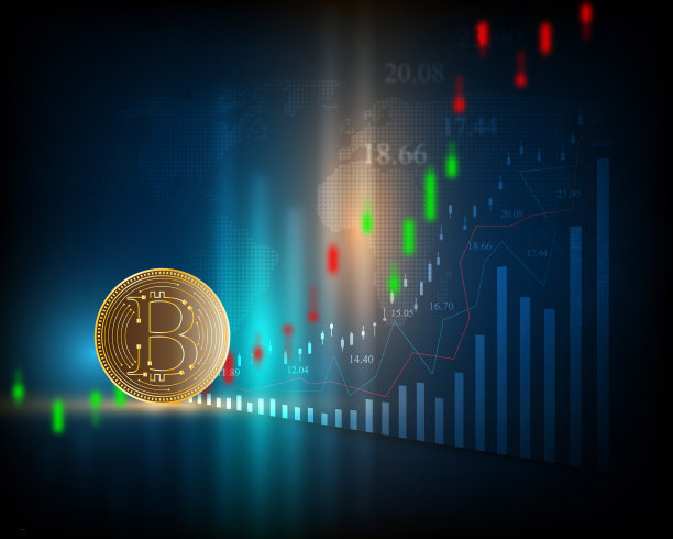 蓝色背景上的股市或比特币交易分析图表素材图片