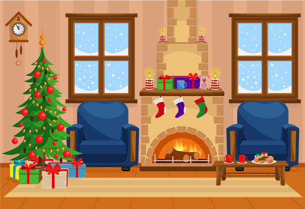 有圣诞树礼物的圣诞客厅图片下载