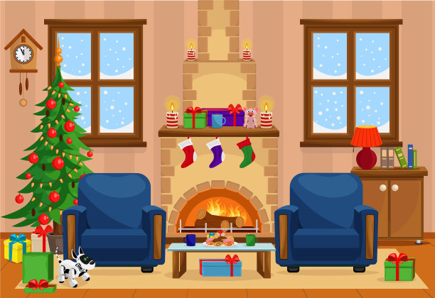 有圣诞树礼物的圣诞客厅图片下载