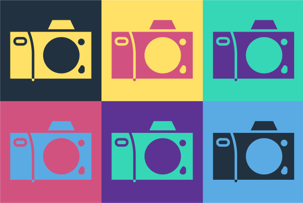 波普艺术摄影相机图标孤立在颜色上图片下载