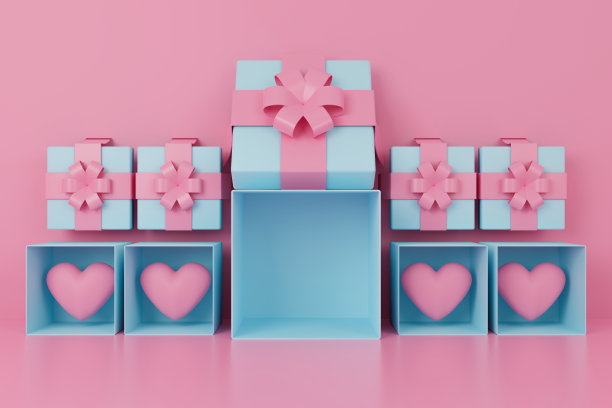 3d渲染浅蓝色礼盒背景。图片下载