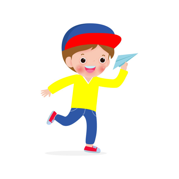 矢量插图的快乐的孩子玩纸飞机，儿童和折纸飞机在天空上孤立的白色背景图片下载