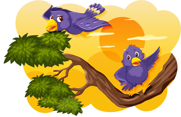 鸟在大自然日落的景象图片下载