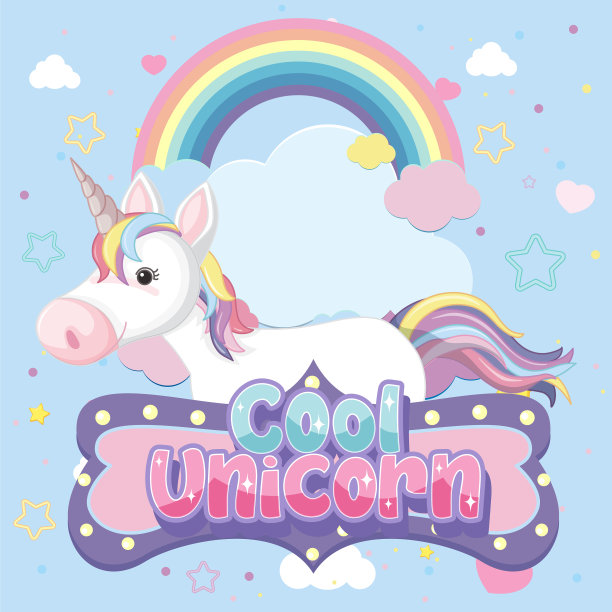 可爱的独角兽旗帜在柔和的背景颜色图片下载