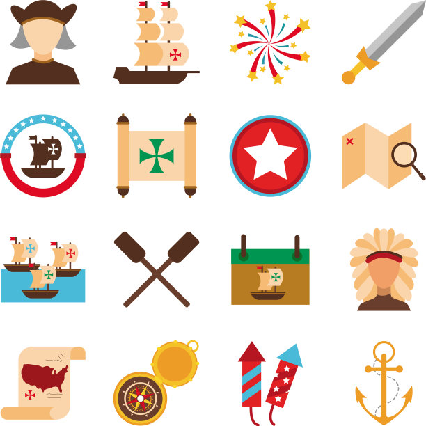 捆绑哥伦布日设置图标图片下载