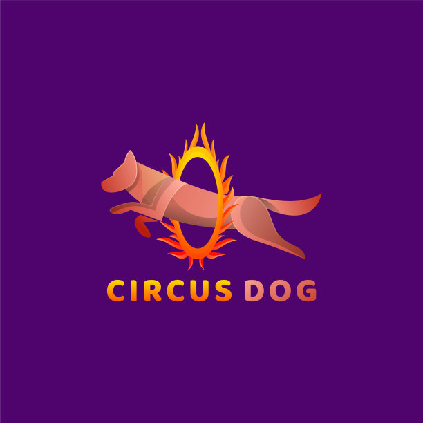 标志马戏团狗梯度彩色风格图片下载