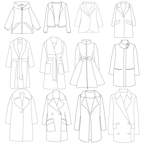 孤立的设置素描一个女性外套图片下载