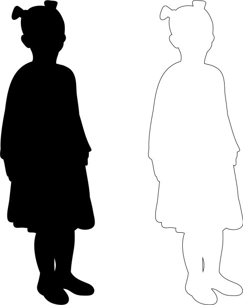 孤立的剪影和小女孩的轮廓上图片下载