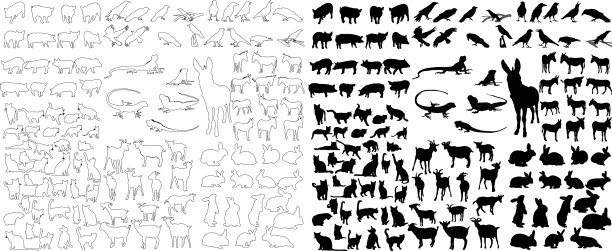 孤立设置动物的轮廓兔子图片下载