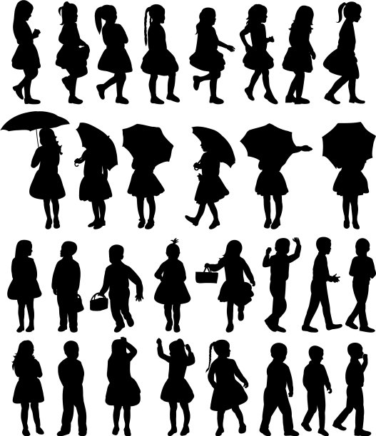 剪影儿童集合图片下载