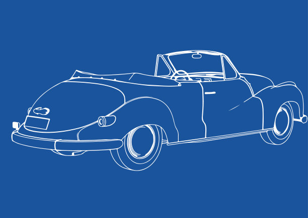 在蓝色背景上画一辆复古跑车图片下载