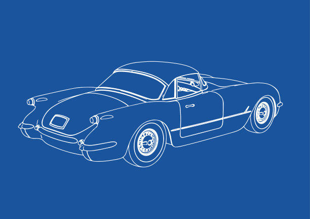 在蓝色背景上画一辆复古跑车图片下载