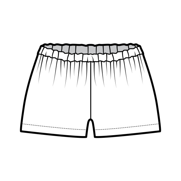 短踢腿裤技术时尚插画与迷你长，低腰，上升，聚集的平底睡衣底服装图片下载