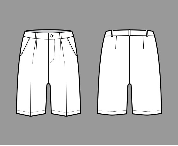 短百慕达西裤技术时尚插图膝盖以上的长度，单褶，低正常腰，上升图片下载