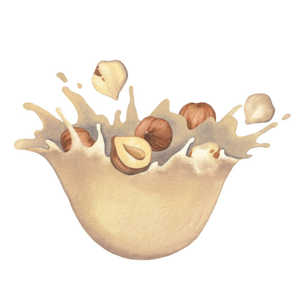 水彩植物牛奶与榛子图片下载