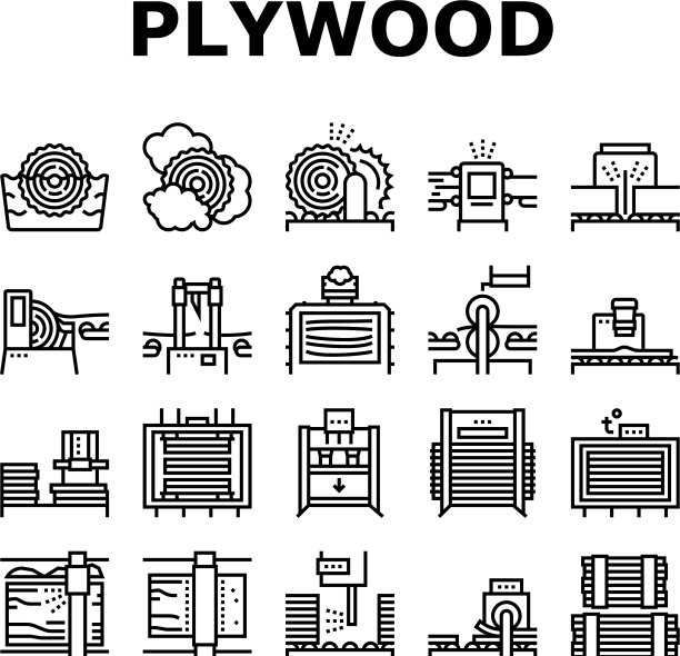 胶合板生产集合图标集图片下载