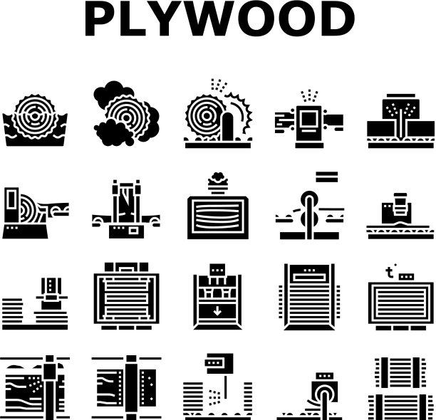 胶合板生产集合图标集图片下载