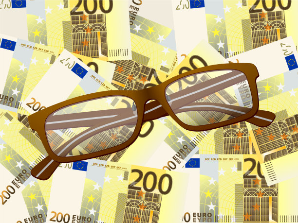 200欧元背景的老花镜图片下载