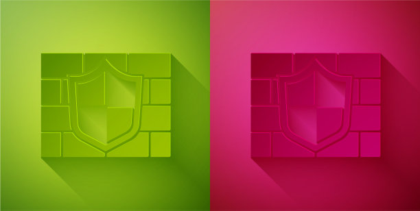 剪纸盾牌与网络安全砖墙图片下载