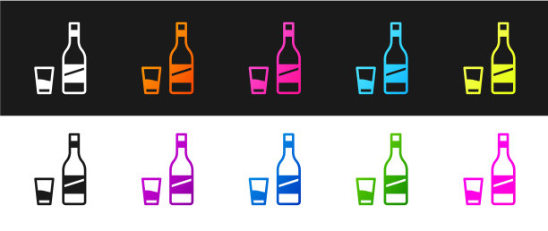 设置瓶伏特加与玻璃图标隔离图片下载