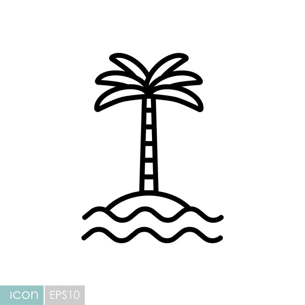 海浪小岛上的热带棕榈树图标图片下载