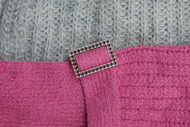 毛料红灰色服装，马具和装饰性的金属扣图片下载