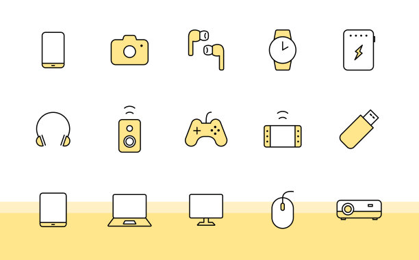 一组数字设备和小工具的简单图标图片下载