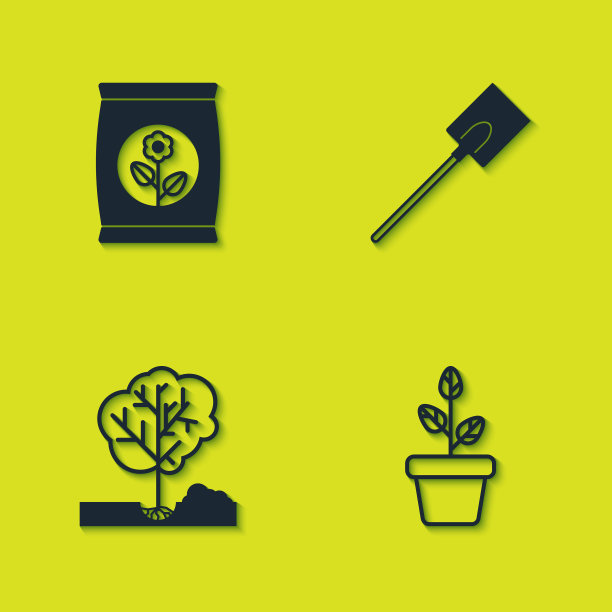 在盆栽树中设置肥料袋花图片下载