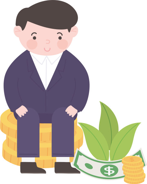 快乐的商人坐拥硬币赚钱的生意图片下载