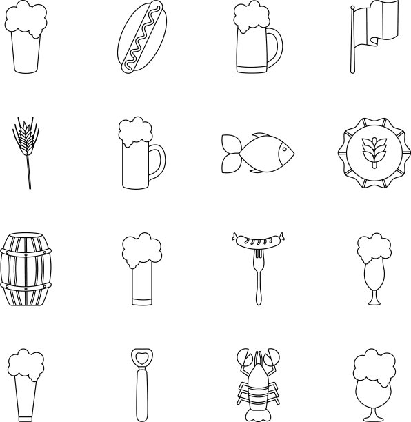 木桶和啤酒节的图标设置图片下载