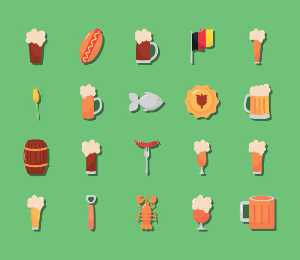 啤酒节和食物图标设置扁平风格图片下载