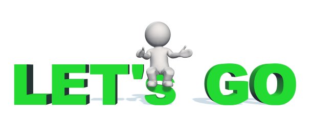 让我们去-绿色字母与3D人和阴影在地板上-孤立的白色背景图片下载